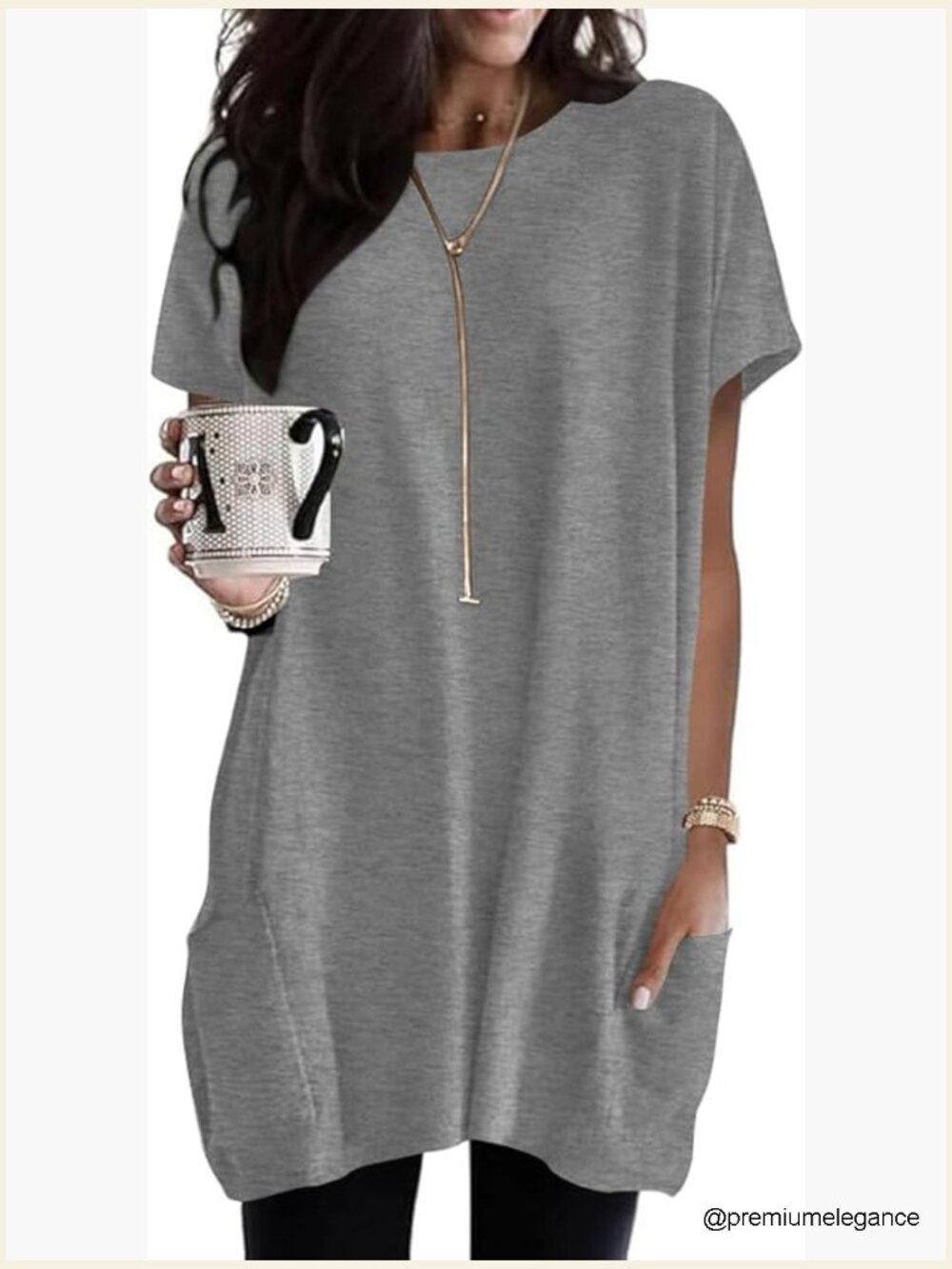 Tunic Top with Pockets Short Sleeve Loose Fit Blouse for Leggings